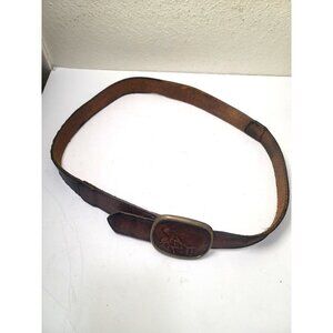 Vintage Leather Belt With Deer Design & Buckle Size 36